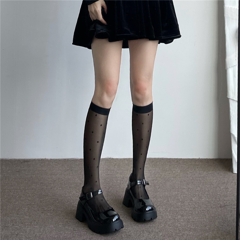 Women Black Solid Color Long Socks 8429