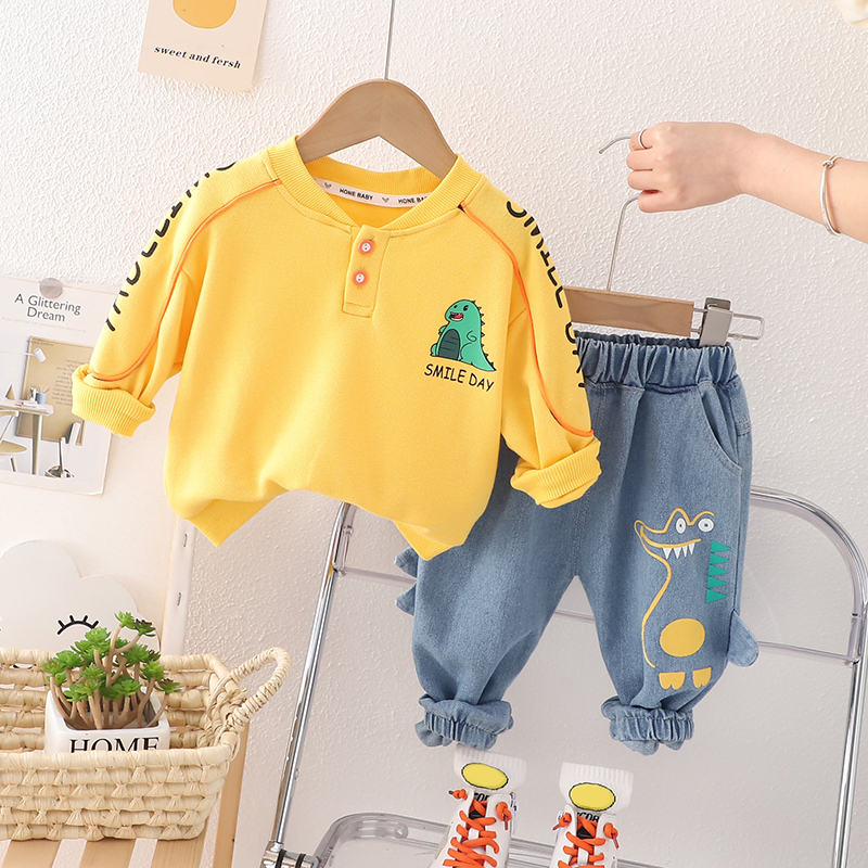 Baju Setelan anak SMILE DAY yellow &amp; white usia 6 bulan - 5 tahun / Pakaian baby laki-laki lucu premium