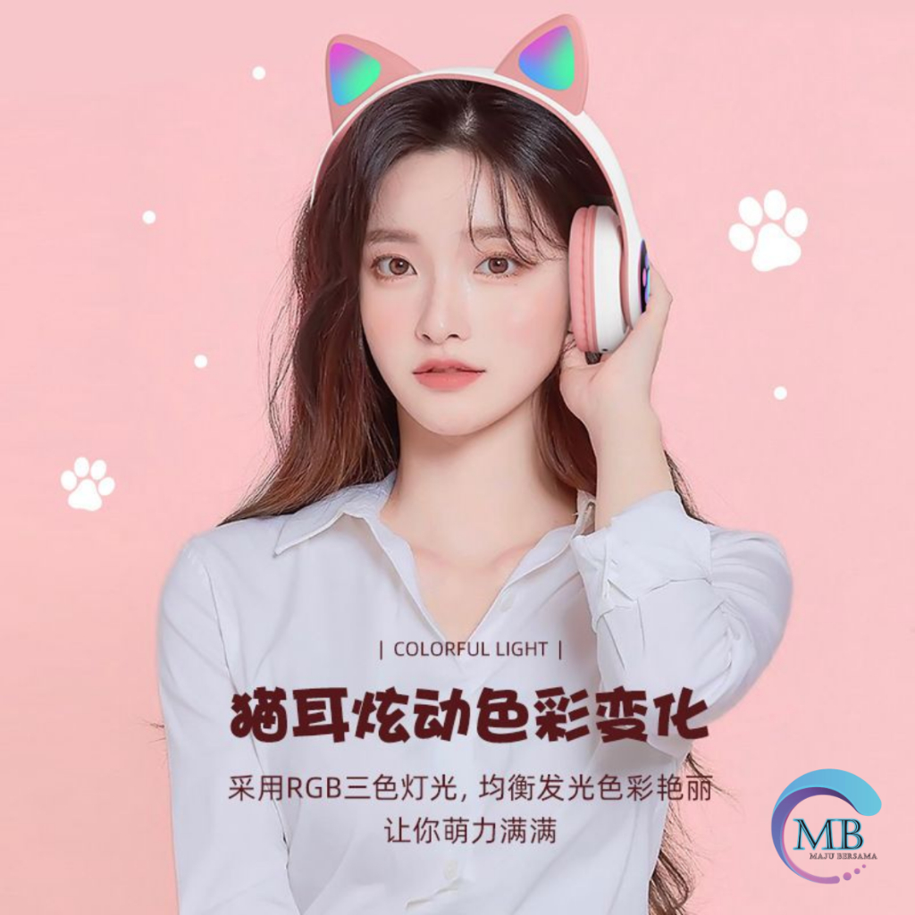 ￼HF BANDO HEADPHONE B39 STN28 KUCING KARAKTER LED COLOR HEADSET GAMING BLUETOOTH WIRELESS GAME HEADSET CAT EAR LED BANDO ANAK PEREMPUAN CEWEK WANITA HEADSET LED RGB HEADSET KOMPUTER HEADPHONE LAPTOP MB8174