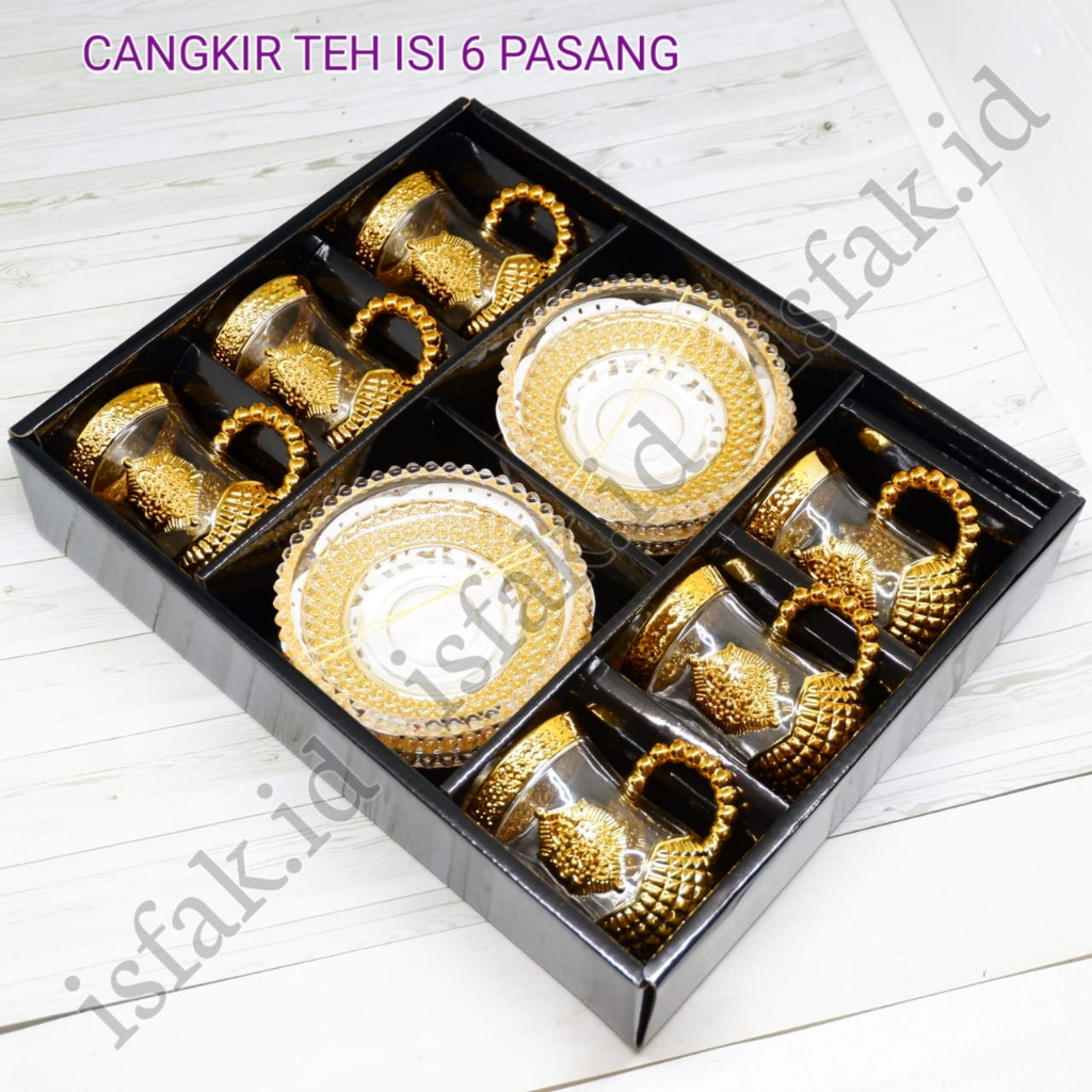 Gelas Cangkir Set Tatakan Piring Isi 6pcs Cawan Teh Arab Turki Sahi Kopi Cantik 6 Pasang