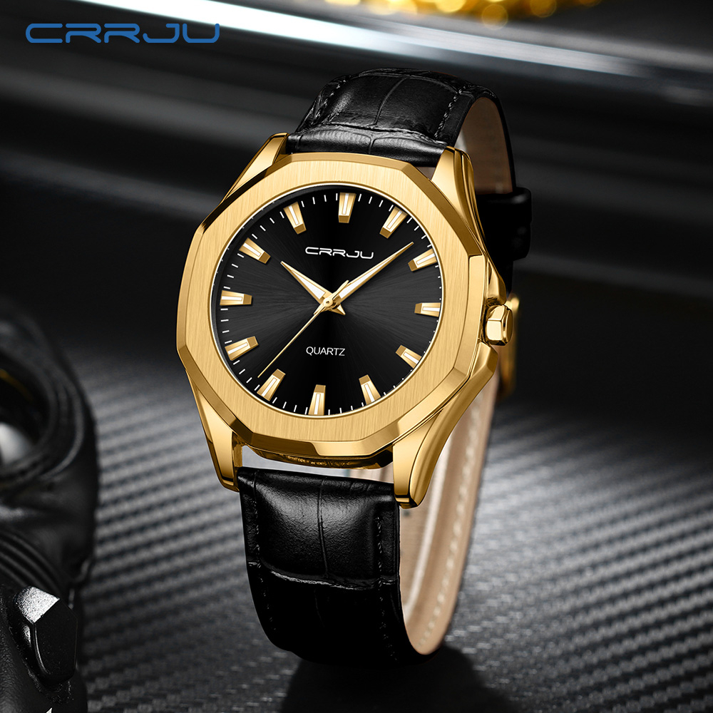 CRRJU Jam Tangan Pria Original Anti Air Kulit Tahan Keren Bercahaya Luxury Kuarsa Jam Tangan Cowok COD Model 5015