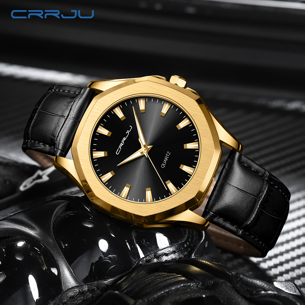 CRRJU Jam Tangan Pria Original Anti Air Kulit Tahan Keren Bercahaya Luxury Kuarsa Jam Tangan Cowok COD Model 5015