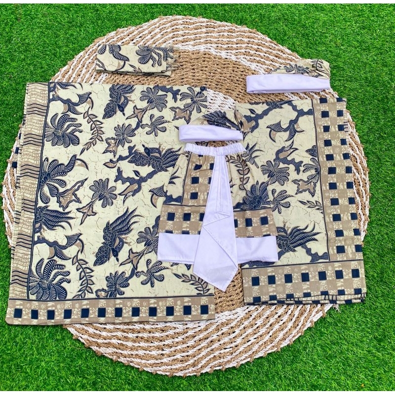 Set family bahan batik indigo