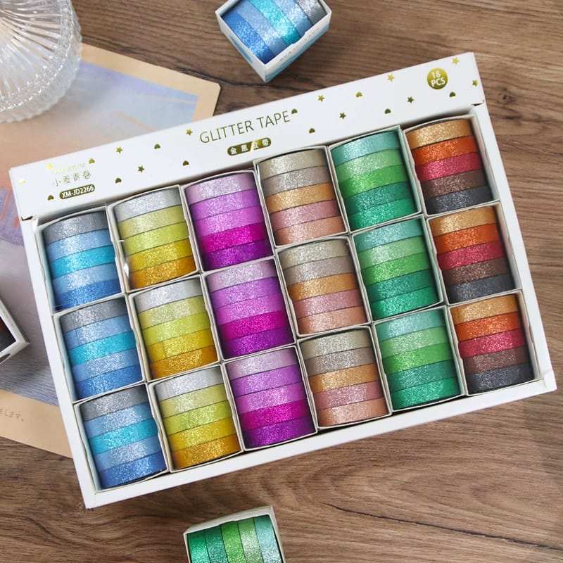 [ORGM] Alat Tulis Kantor Perlengkapan Sekolah Glitter Tape Isolasi Dekorasi Set 5pc