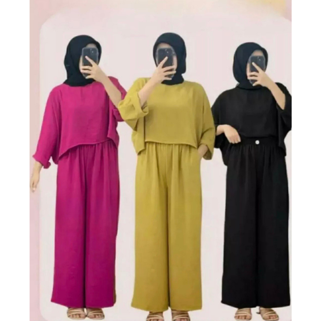 Glory one set crop top Crinkle / setelan wanita crinkle murah