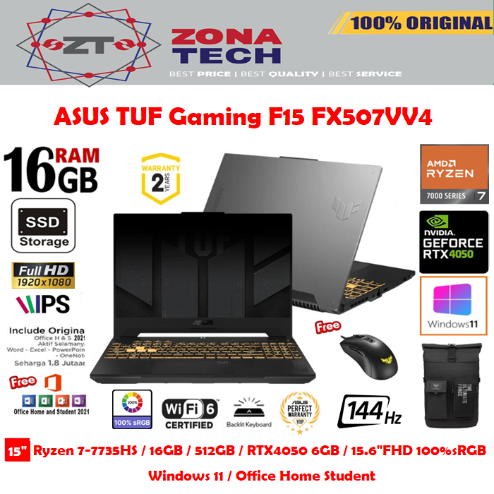 ASUS TUF Gaming A15 FA507NU - Ryzen 7-7735HS RTX4050 6GB 512GB SSD 16GB 15.6&quot;FHD IPS 144Hz 100%sRGB  W11 OHS