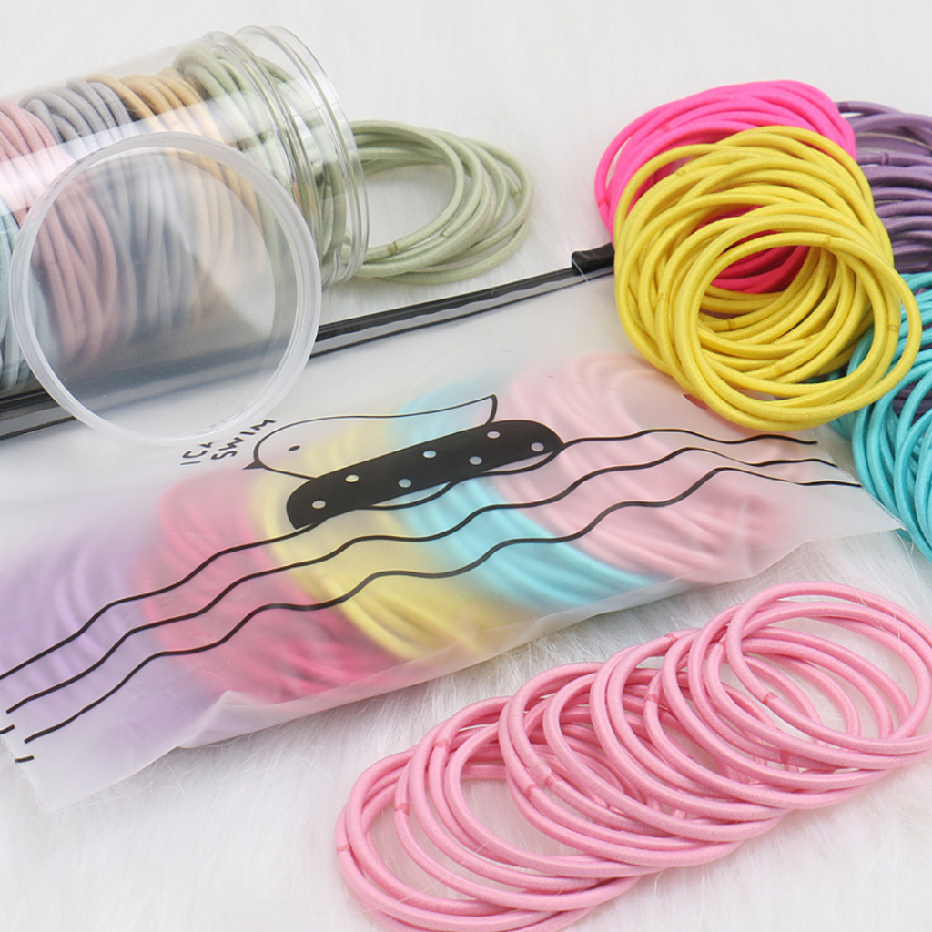 TRS - Ikat Rambut Karet Polos Elastis Gaya Korea / Karet Gelang / Kuciran Rambut Wanita 100 Pcs