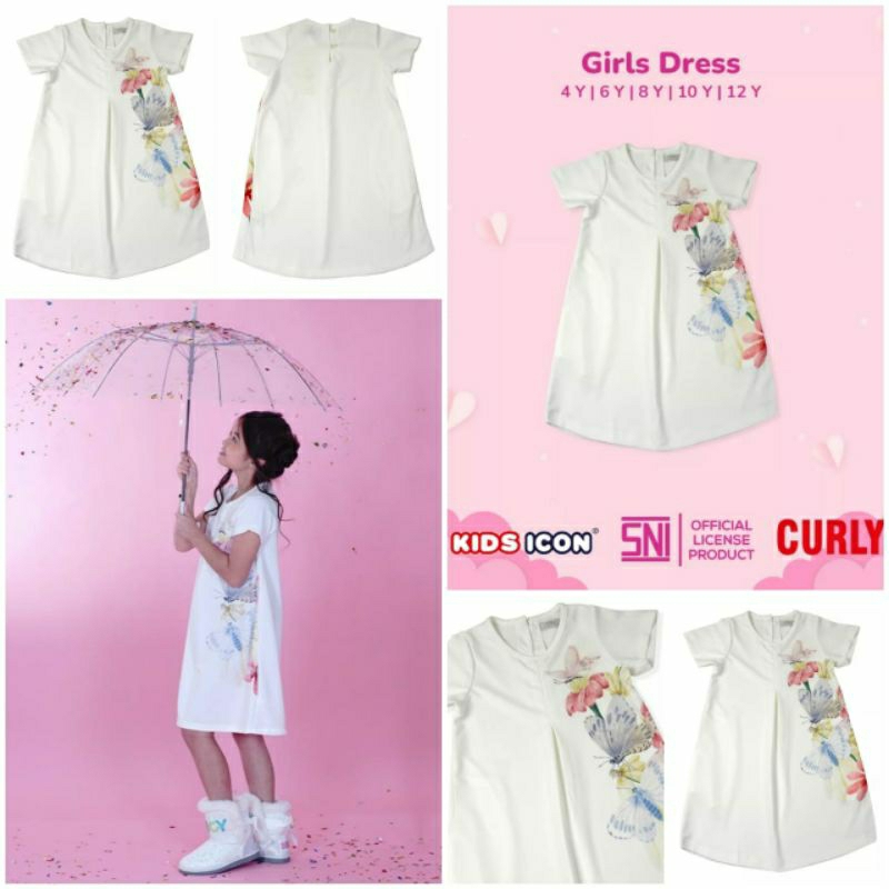 dress anak perempuan brand Curly - Kids icon white motif kupu- kupu