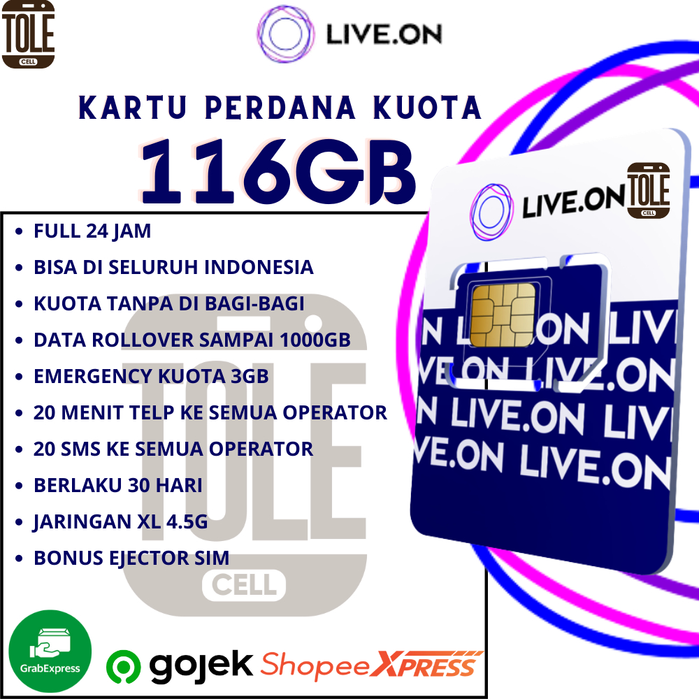 Kartu Perdana Live On 200GB / 100GB / 50GB / 25GB / 20GB / 15GB / 10GB / 7GB Nomor Kuota Data Internet Besar dan Murah  Jarirngan XL Axiata 4.5G