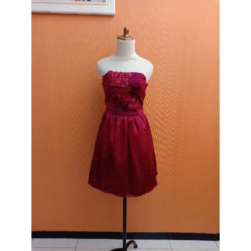 GAUN wanita mini midi dress merah maroon S cewek M kemben MEWAH cute PESTA remaja 15 16 17 thn dewas