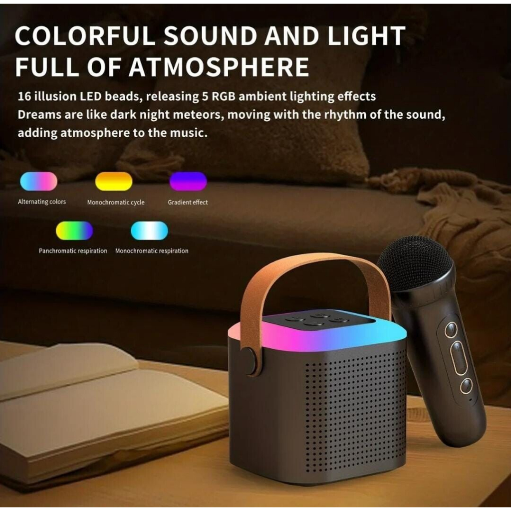 2 Mic Speaker bluetooth karaoke mini ori full bass RGB portable wireless (Dapat terhubung ke HP/TV) - Garansi 1 tahun