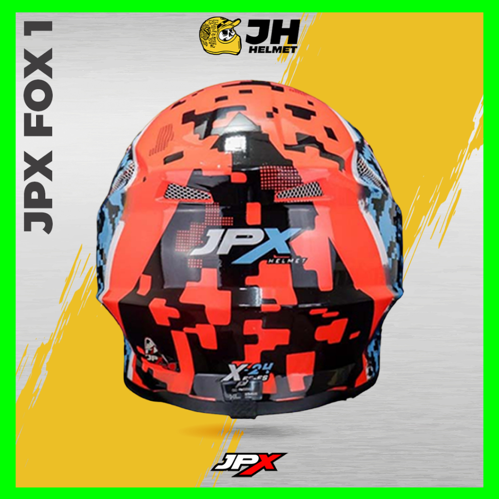 Helm JPX Cross Fox1 X24 Camo Red Fluo Doff | Fox 1 Trail | Helm Full Face | JUAL HELM