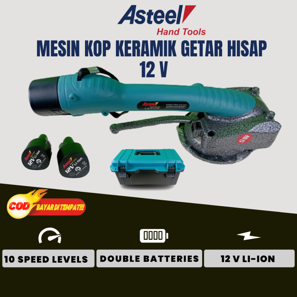 ASTEEL mesin kop getar hisap pasang keramik otomatis cordless baterai 12 V pasang keramik granit kaca - Cordless tile suction 2 battery 12V - mesin kop pasang keramik lantai - mesin getaran ubin keramik granit kaca.