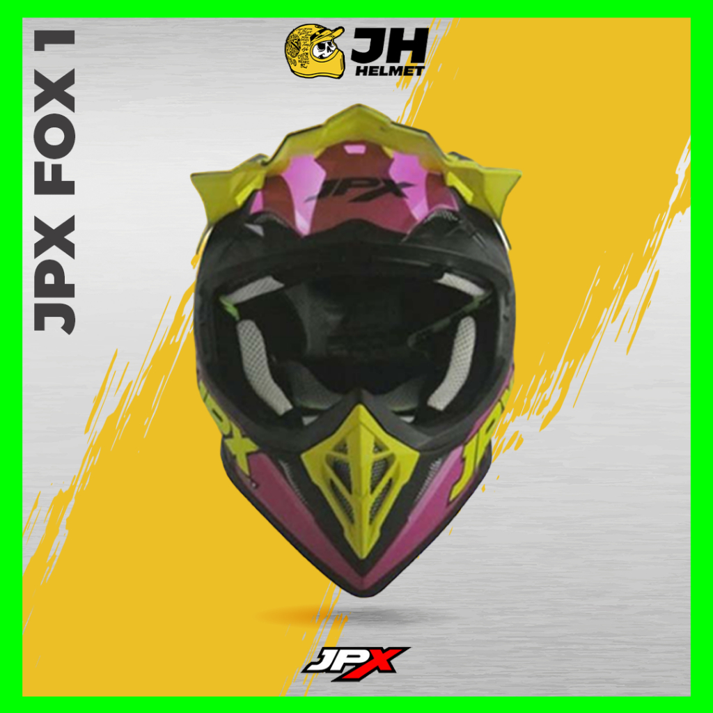 Helm JPX Cross Fox1 X27 Lightning Bull Black Doff | Fox 1 Trail | Helm Full Face | JUAL HELM