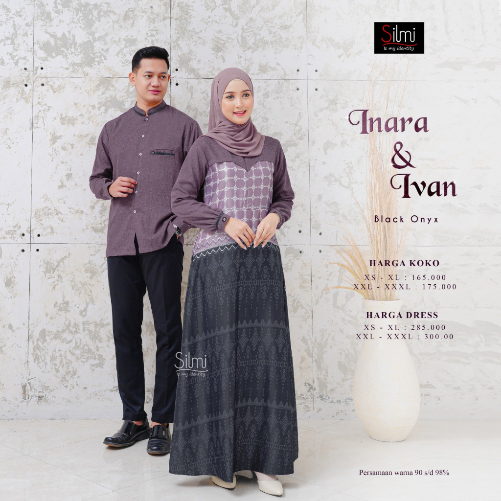 Silmi-Inara Dress Couple Koko Ivan Black Onyx-Sky Blue-Tortilla-Azure Blue Dior Silk Madinah Cotton 