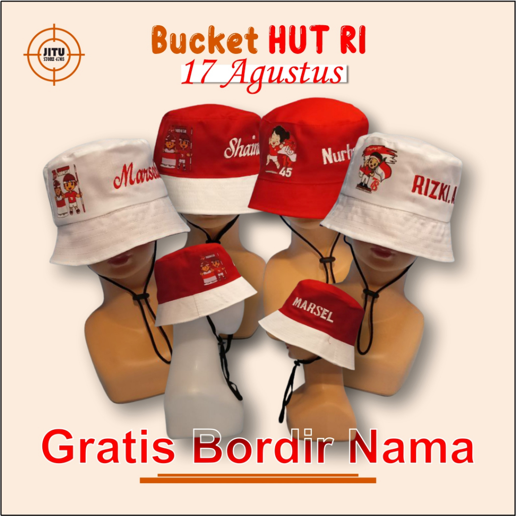 Bucket Kemerdekaan Hut RI Free Bordir Nama