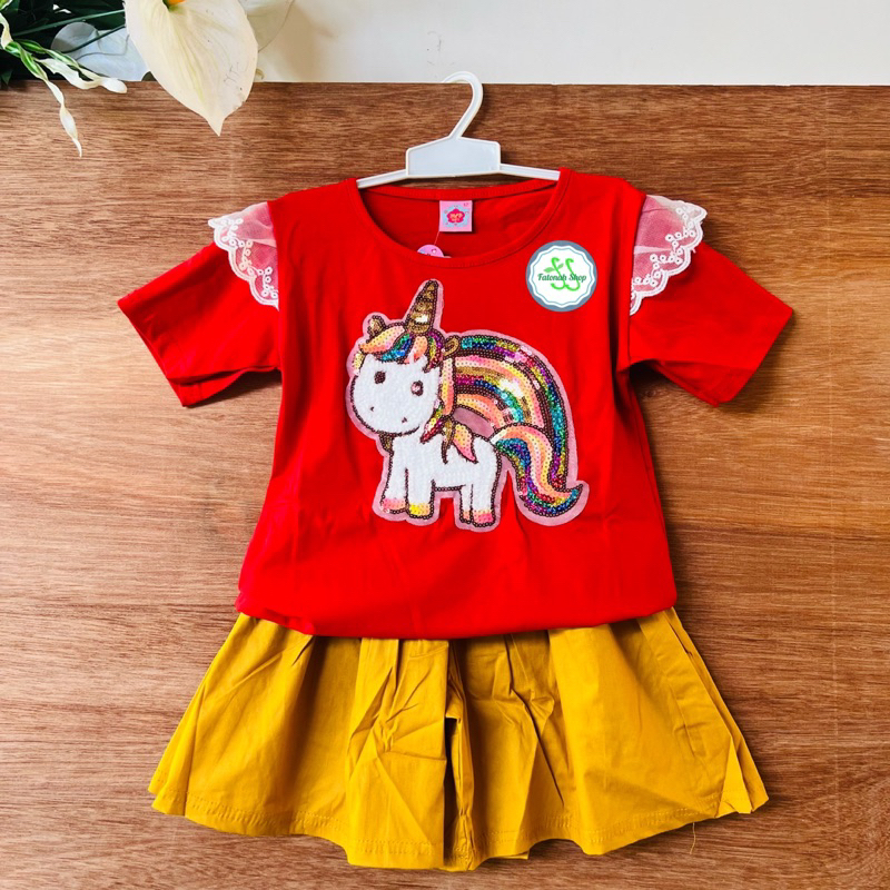 setelan anak import premium 1 2 3 4 5 tahun rainbow pelangi kudaponi ( SETELAN RAINPONY premium )