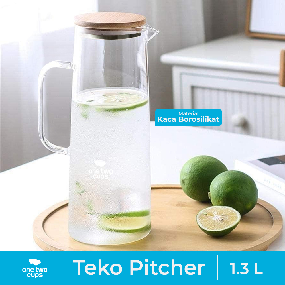 [PROMO] Teko Teh Estetik / Teko Serbaguna / Teko Kaca Estetik / Teko Kaca Estetik Korea / Teko Kaca Teh Pitcher Borosilicate Glass 1.38L / Teapot kaca / teko teh kaca tutup kayu / Teapot Teko Teh air panas kaca dengan tutup kayu anti panas High Borosilica