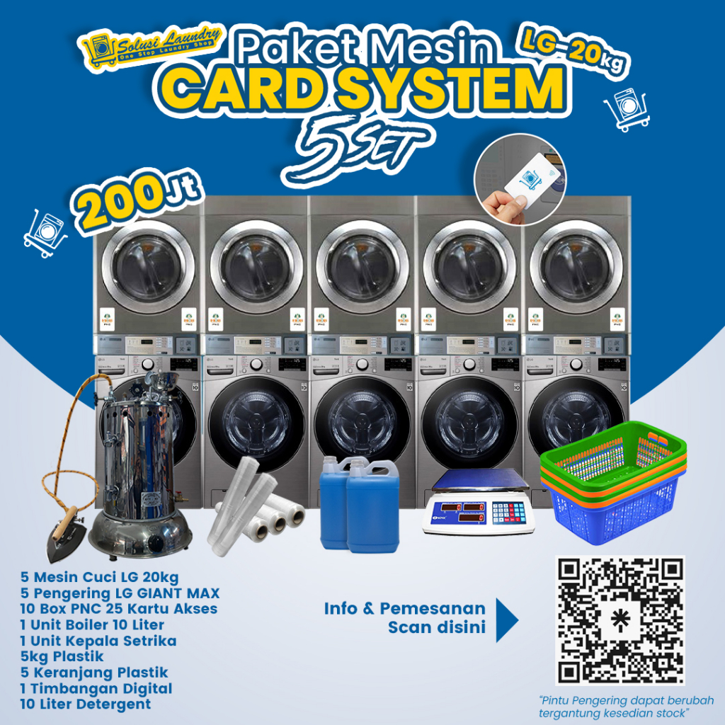 Paket Usaha Laundry System Tap Kartu mesin CARD SYSTEM LG 20KG 5 SET 200JT