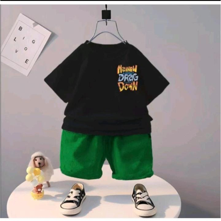 KAOS PENDEK ANAK CELANA PENDEK ANAK LAKI LAKI  MOTIF MAINAW  UNTUK 1-5 TAHUN