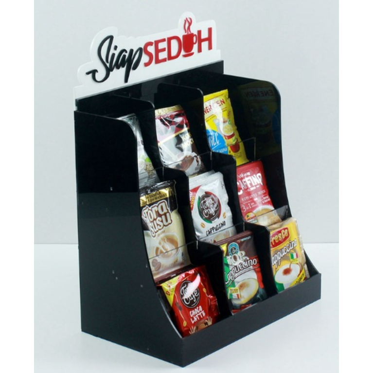 AKRILIK RAK KOPI 9slot / Display Kopi Siap Seduh