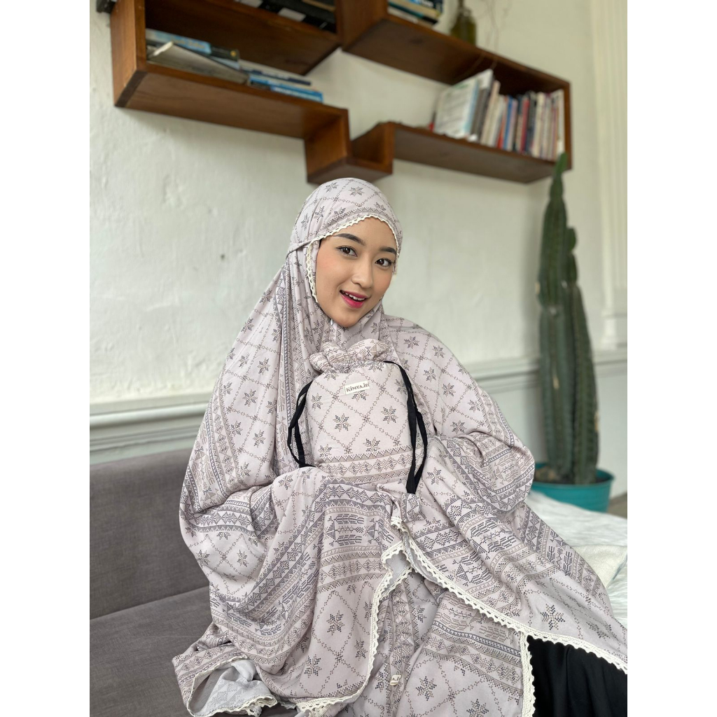 KIMYA ID Mukena Syafa Ethnic Putih Navy Hijau Milo Cream Resleting 2 in 1 Bahan Rayon Premium Mukena