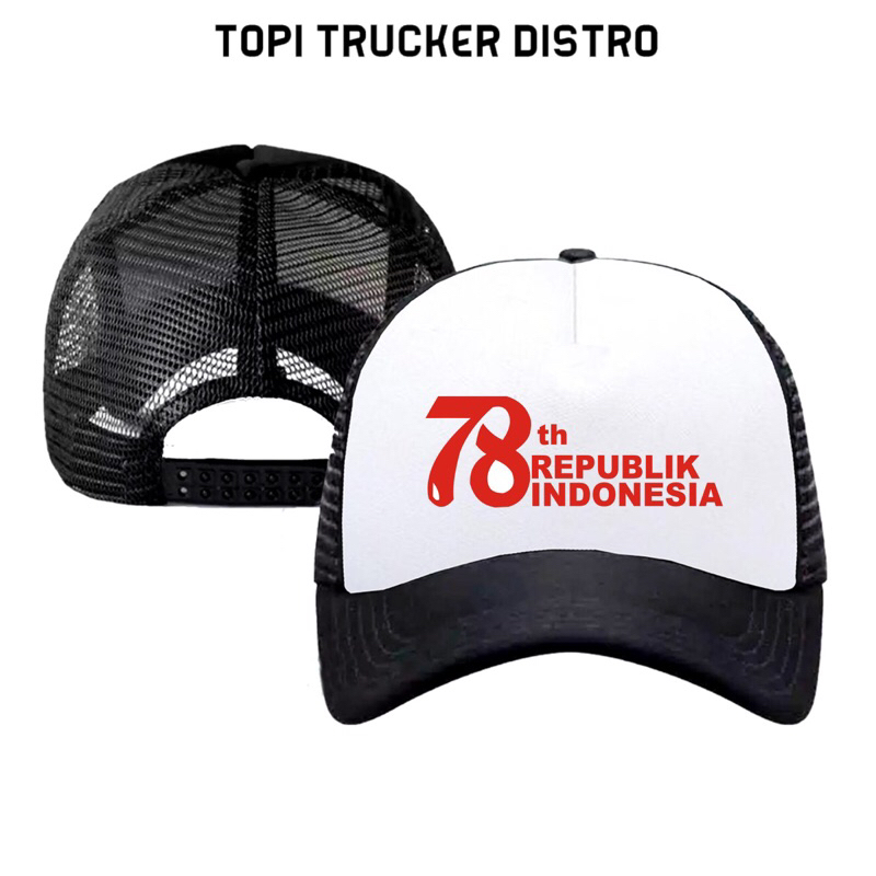 Topi Trucker HUT RI 78 TH REPUBLIK INDONESIA - HITAM PUTIH