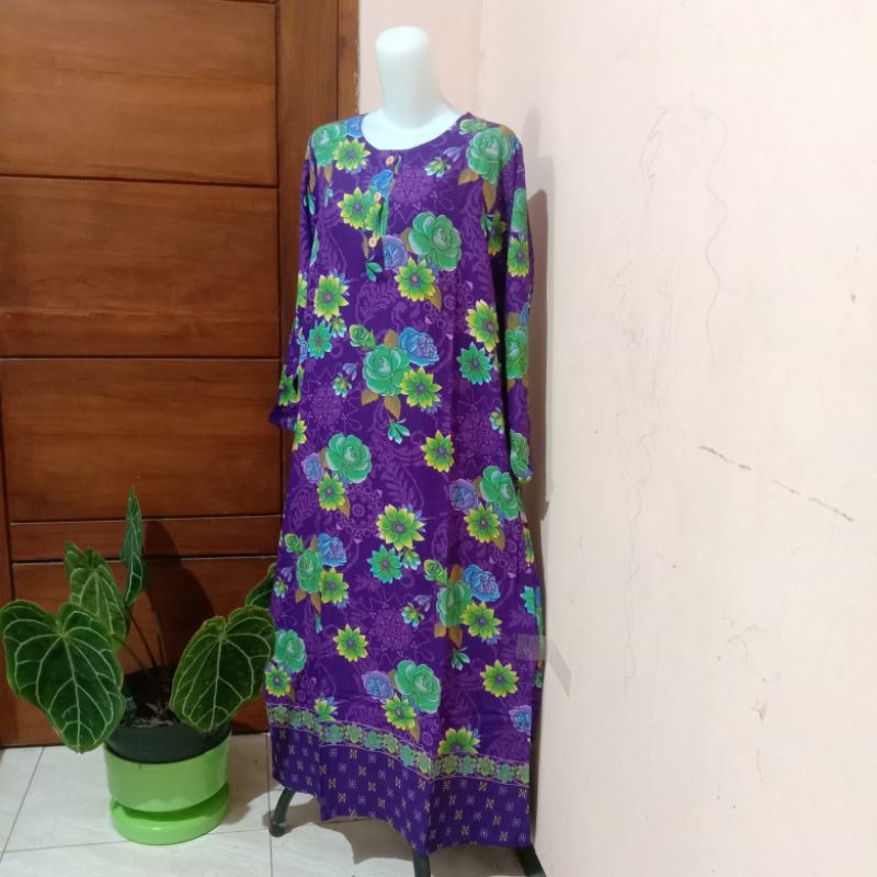 Daster Kencana Ungu Asli Kekinian Longdress Ld 100 Lengan Panjang Label Hijau Murah Terbaru Bahan Ra