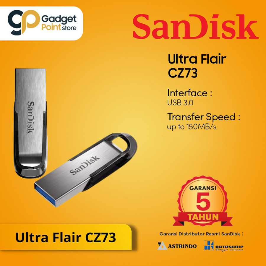 Flashdisk 16/32/64/128/256 GB | Sandisk Flashdisk 16/32/64/128/256GB Ultra Flair CZ73 USB 3.0 Up To 130 MB/S - Original Garansi Resmi