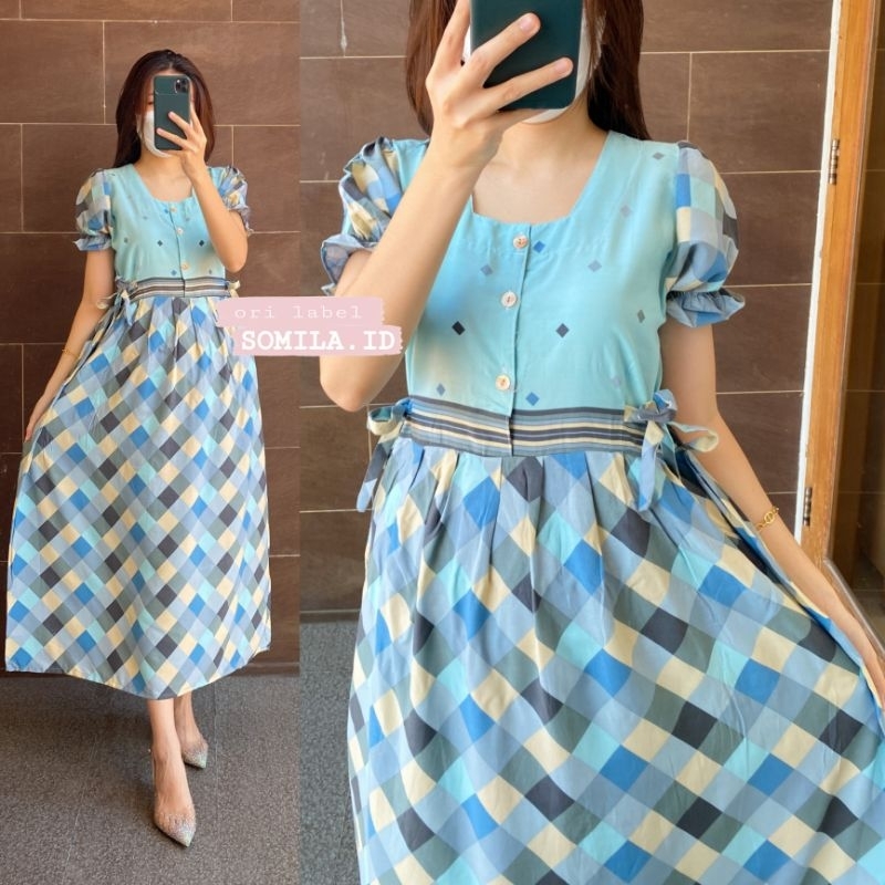 GROSIR DASTER SOMILA.ID TERBARU BUSUI CHIBI SERUT LENGAN PUFF PENDEK BATIK FRAME