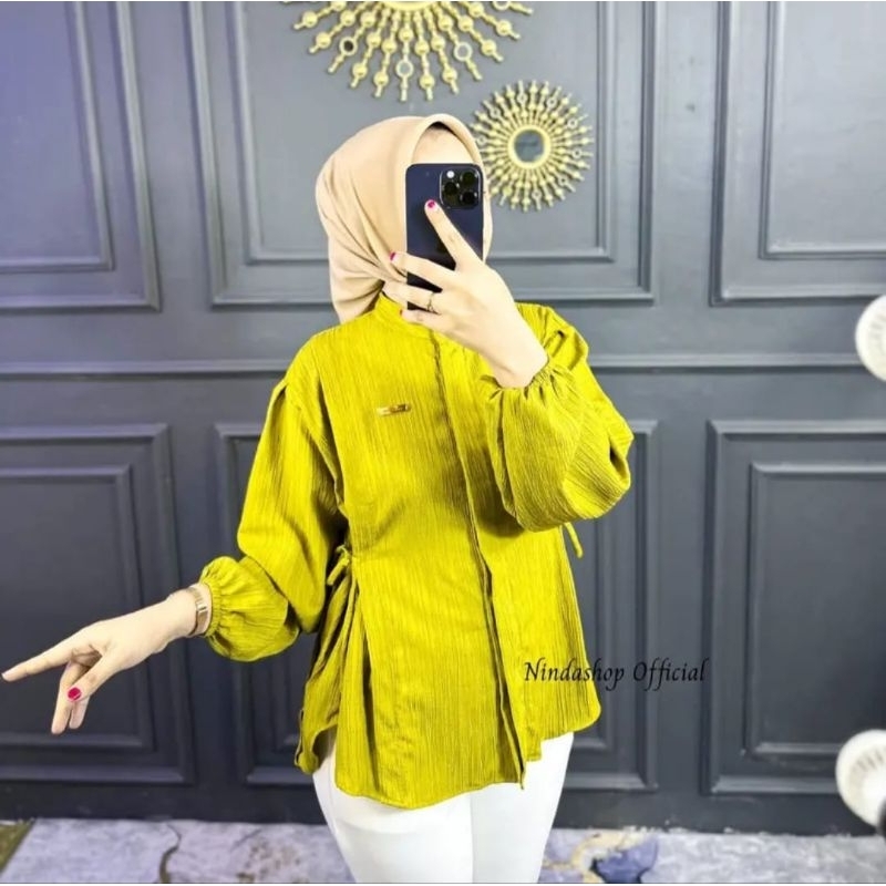 Arsyalabel Naura Tali Blouse Wanita Atasan Kerah Shanghai Bahan Ladycrush / Babycrush