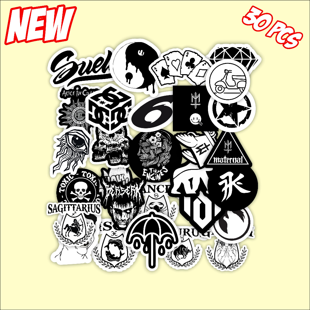 Stiker paket hitam putih terbaru isi 30 pcs keren Stiker logo Stiker brandStiker distro bahan graftac high quality