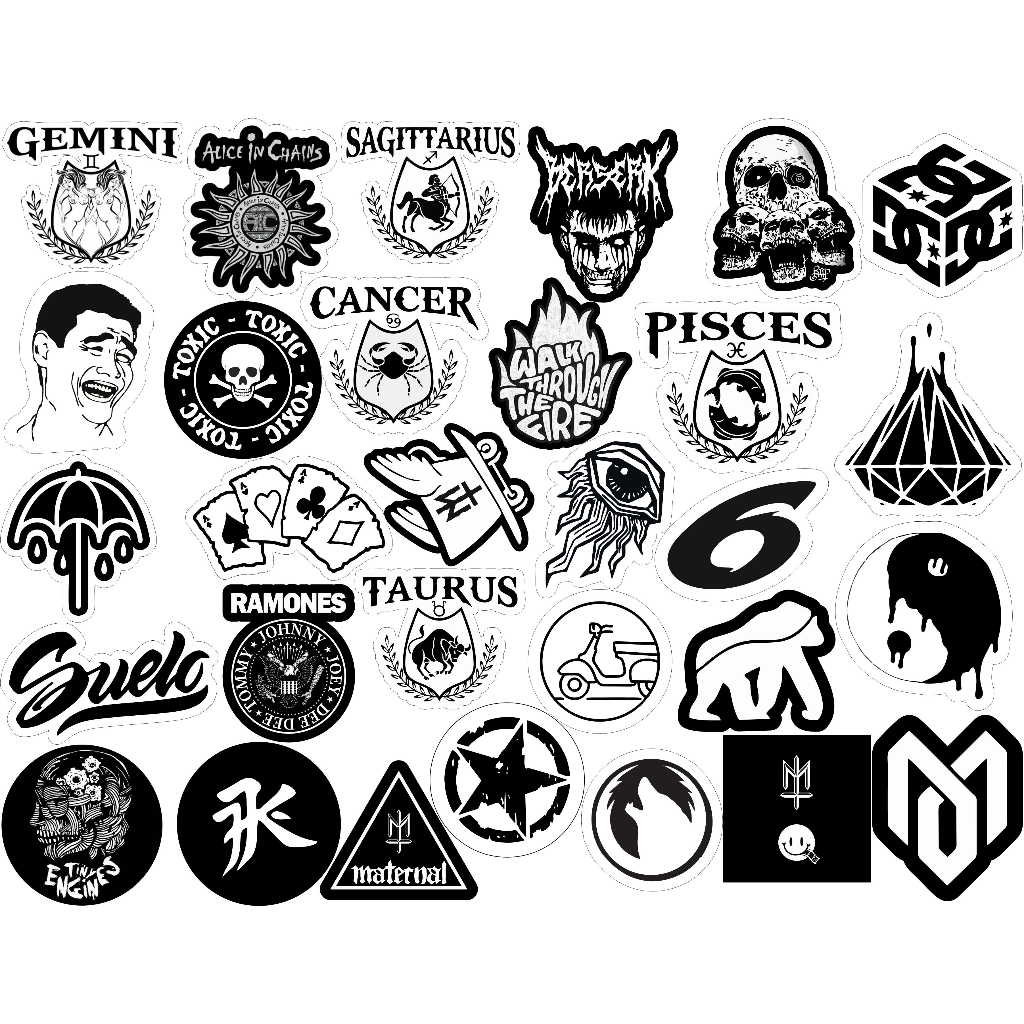 Stiker paket hitam putih terbaru isi 30 pcs keren Stiker logo Stiker brandStiker distro bahan graftac high quality