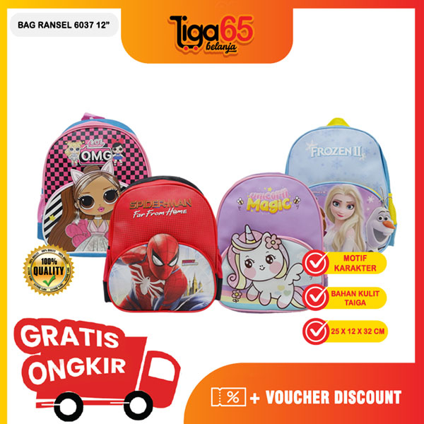 365 TAS RANSEL/Backpack/Tas Punggung/Ransel anak paud/Tas Anak sekolah paud/Tas Ransel/Karakter/BAG RANSEL 6037 12&quot;