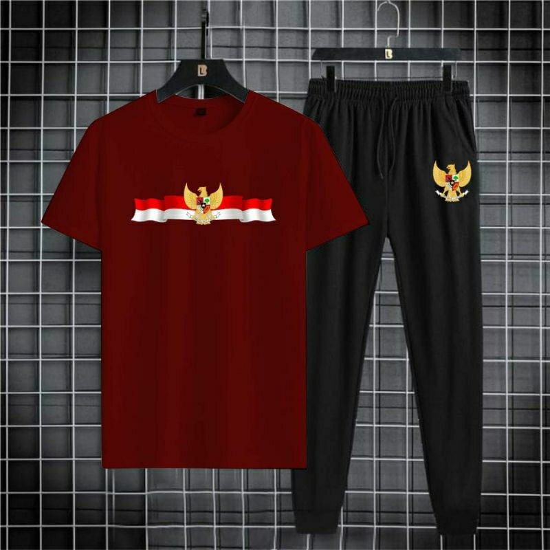 Setelan Pria Wanita Garuda 17 Agustus Ii Set Kaos Celana Jogger Agustusan Ii Baju Kaos Dewasa Garuda