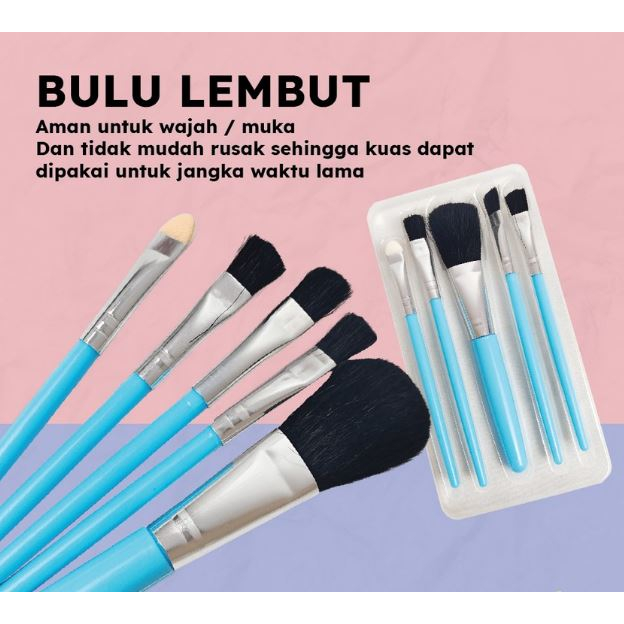 Paket Kuas Make Up Set 5 IN 1 Mini Travel / Brush Eye Shadow Foundation Blusher Tools  Kuas Make Up Set