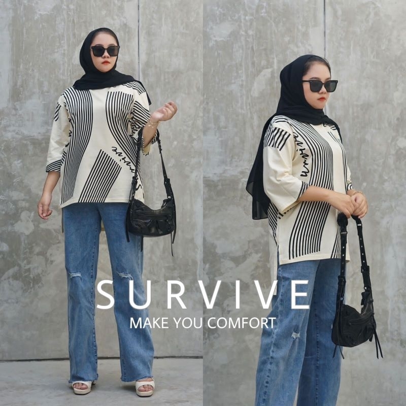 Kaos Oversize Tunik Wanita Survive Lengan 7/8