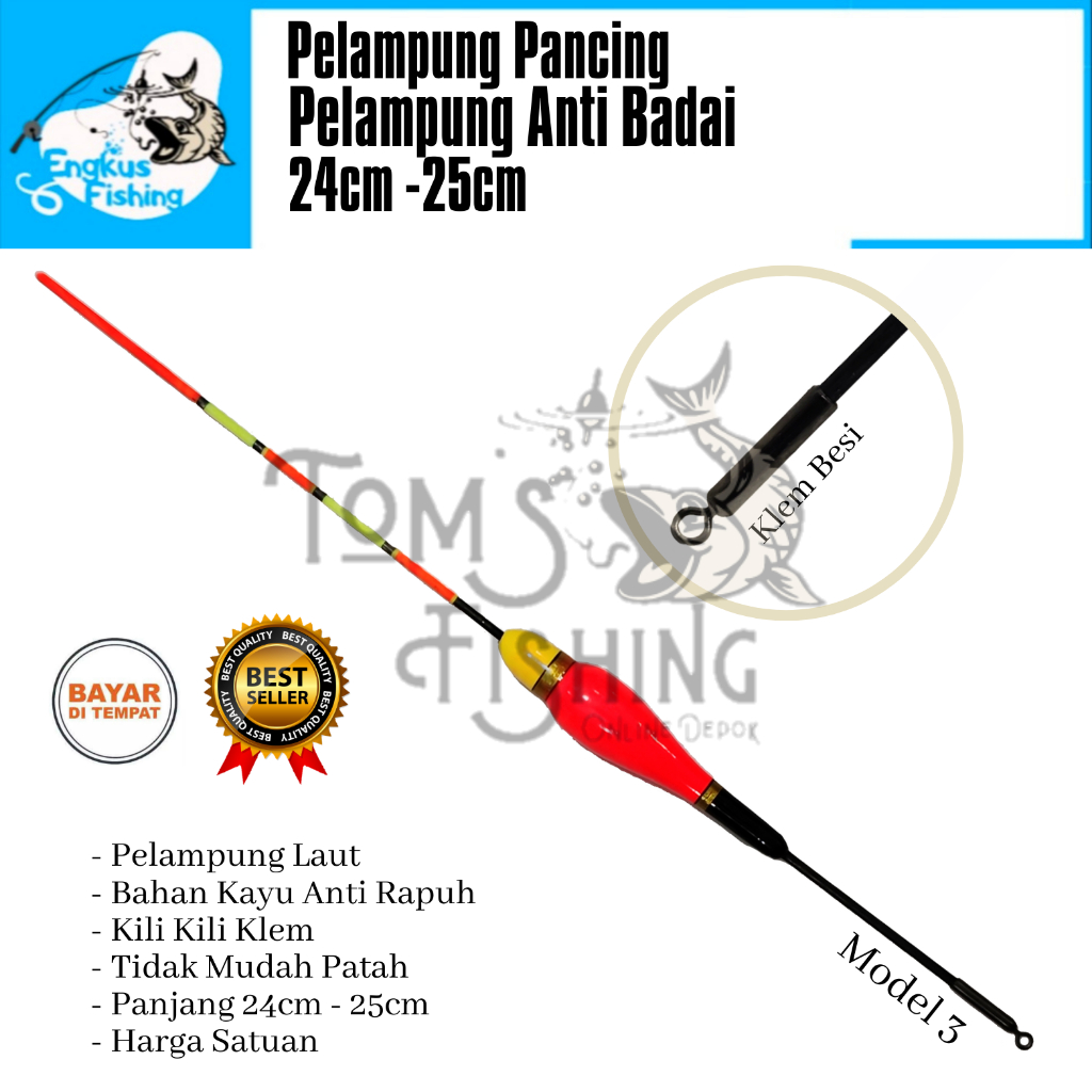 Pelampung Pumbul Pancing Anti Badai Klem Panjang (24cm-25cm) Fiber Banyak Model Murah - Engkus Fishing