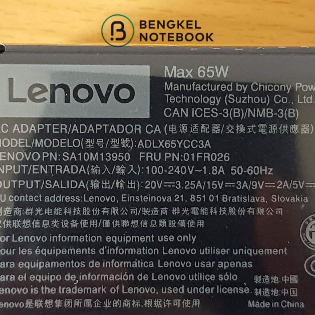 Adaptor Charger Lenovo Type USB C 20V 3.25A Kabel 65W ORI