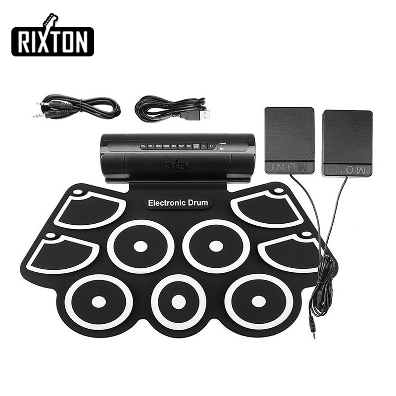 Rixton Digital Electronic Drum Set 9 Pads USB Roll Up Silicone Digital Drums Speaker Internal dengan Fungsi MIDI