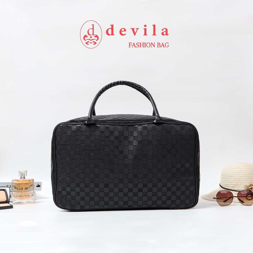 DVLA LUXURY BLACK BOXES WATERPROOF TRAVEL BAG JUMBO SIZE - Tas Koper Waterproof Ukuran Besar Motif Kotak Mewah Murah