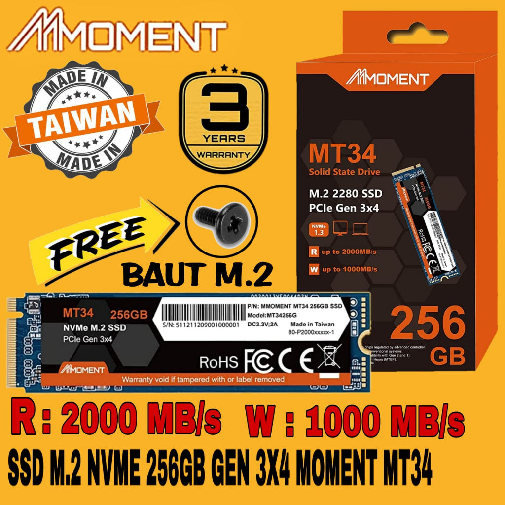 Moment Nvme SSD MT34 256GB / 512GB / 1TB M.2 2280