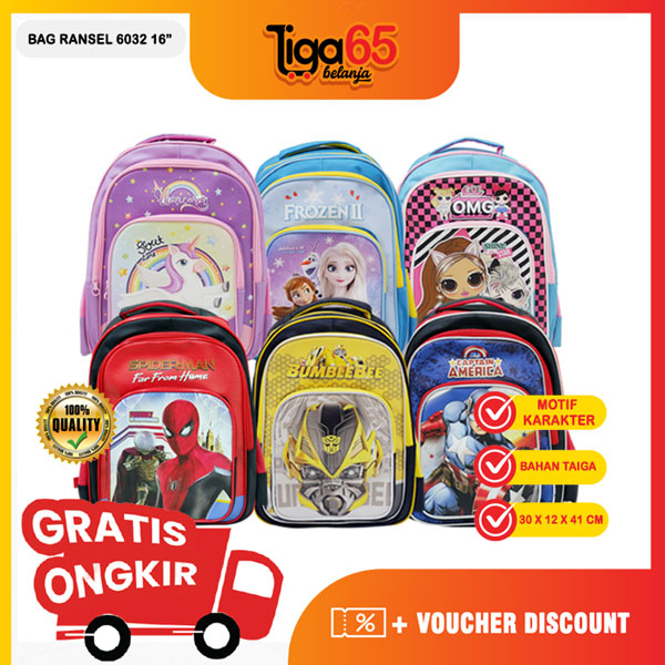 365 TAS RANSEL/Backpack/Tas Punggung/Ransel/Tas Anak sekolah SD/Tas Ransel SD/Karakter/BAG RANSEL 6032 16&quot;