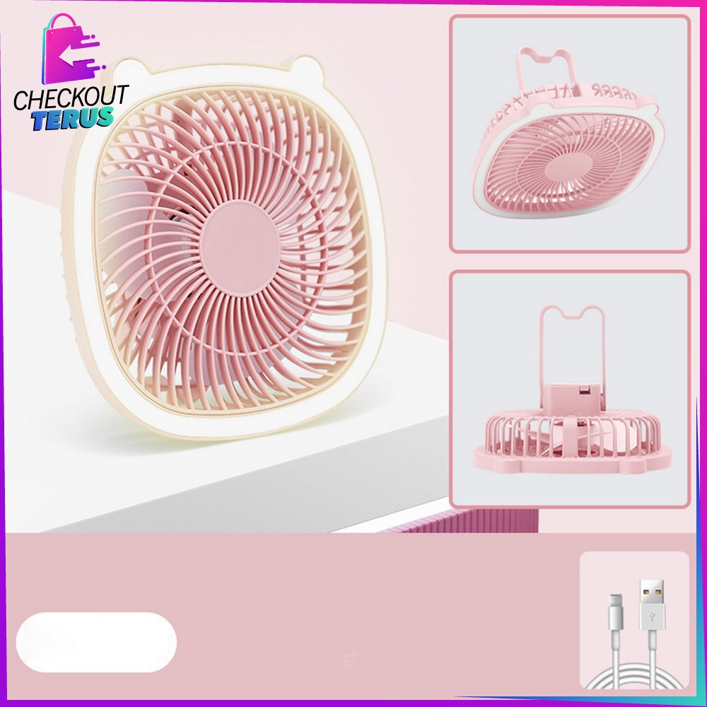 CT C880 Kipas Angin Mini Portable ada Lampu Kipas Mini Fan Cooling Portable Meja USB Charger Tidak Berisik