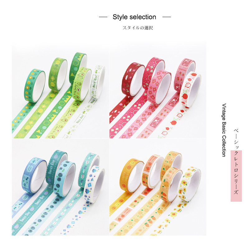 COD✨5Pcs/Set Washi Tape DIY Decorative Stickers Selotip Vintage Aesthetic lucu Kreatif/Solatip Diary Scrapbooking DIY Warna Solid Untuk Alat Tulis-Yimer