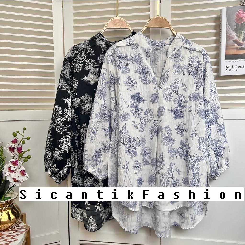 Kemeja Blouse wanita Bahan Cotton Crinkle / Kemeja Style Korea / Blouse korea