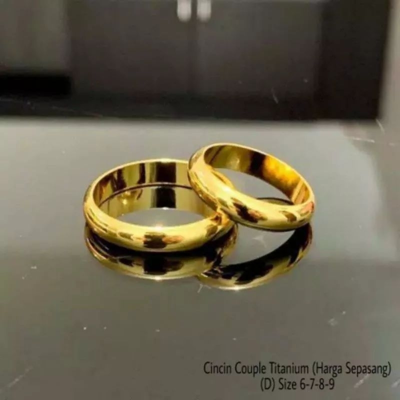 Cincin Titanium belah rotan Couple anti karat Berlapis emas 24k (Cn27)
