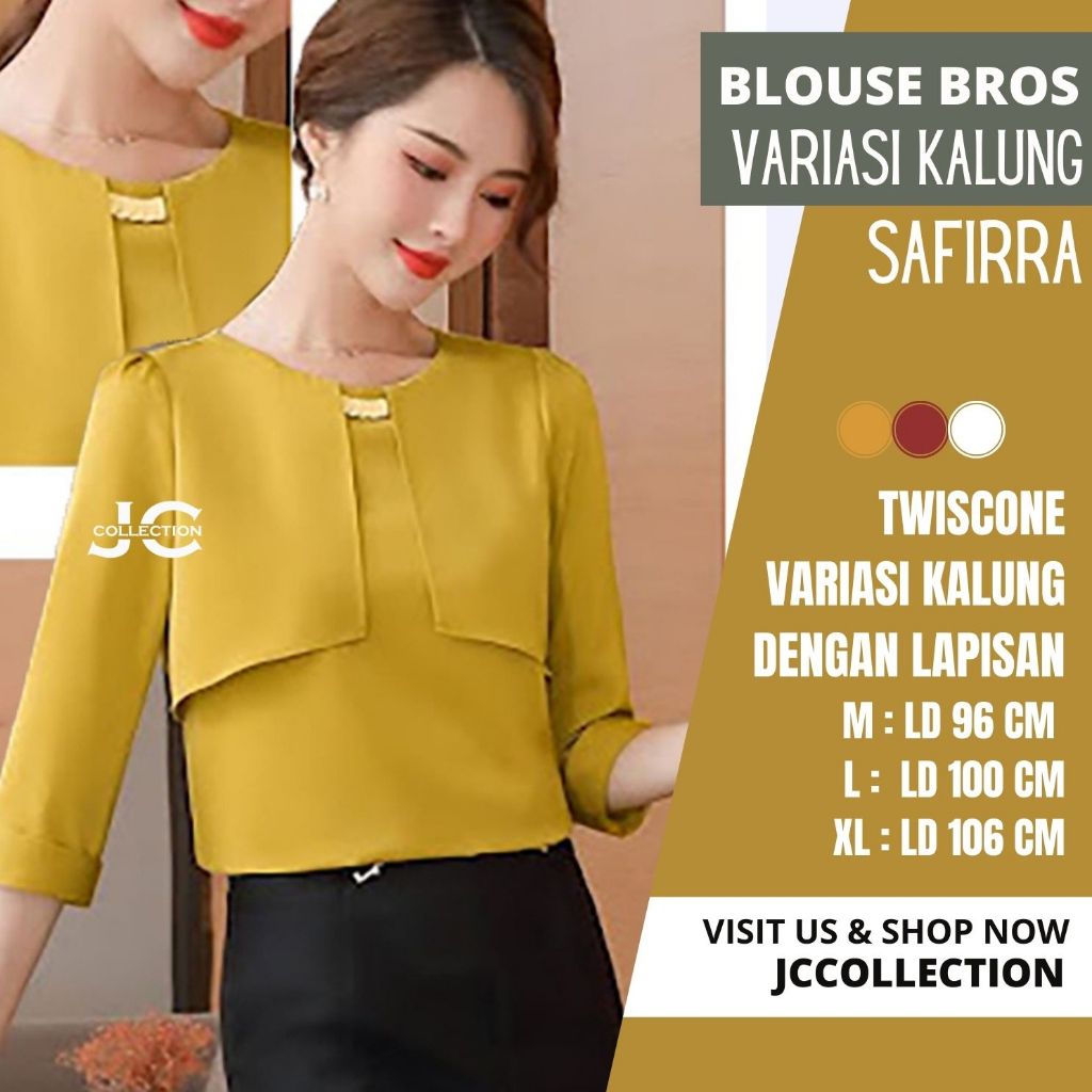 Kemeja Blus Wanita Korea Oversize Tangan 7/8 Variasi Bross Saffire - JCCollections