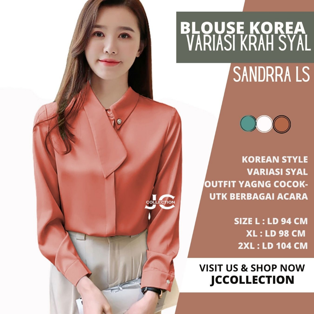 Blouse Wanita Korea Oversize / Kemeja Wanita Jumbo lengan panjang Gaya Korea variasi krah model terbaru Shandrra LS  - JCCollections