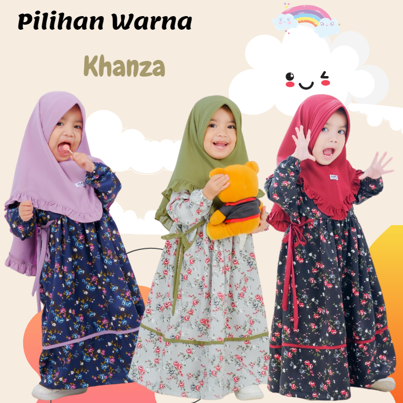 Gamis Dress Anak Perempuan Set Hijab Syar’i Daily By Khanza Umur 2-12 Tahun Kids Model Terbaru Fashi